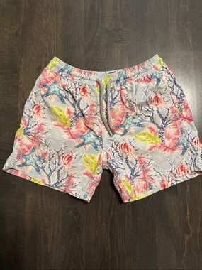 Vilebrequin Light Blue Tropical Swim Shorts with Coral Accents
